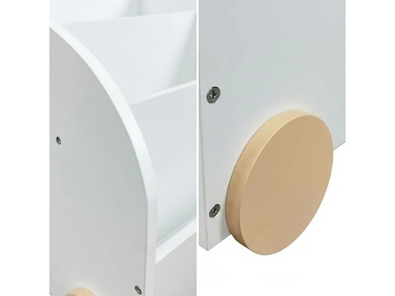 relaxdays Kinderregal MDF Weiss Natur mit Rollen und Geheimfach