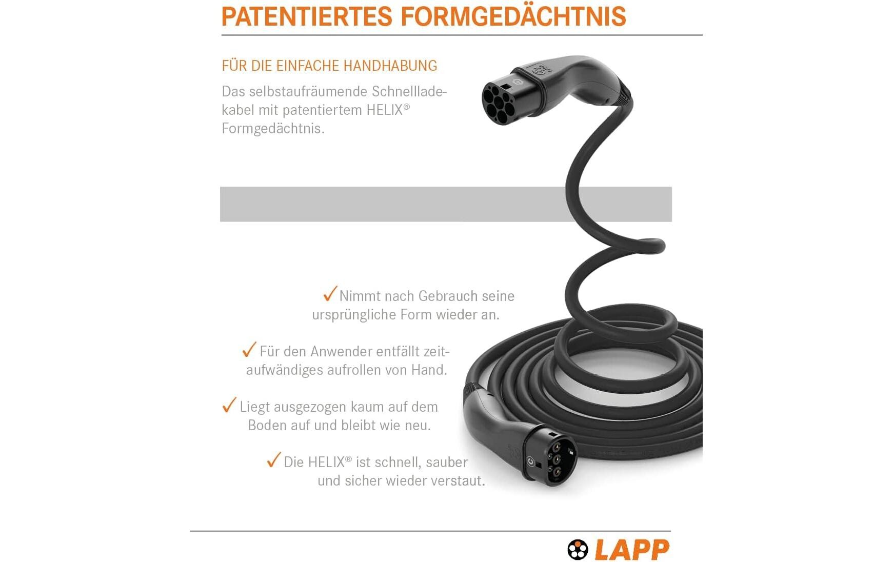 Lapp Ladekabel für Elektroauto Typ 2, 7.4kW, 32A, 5 m, Schwarz