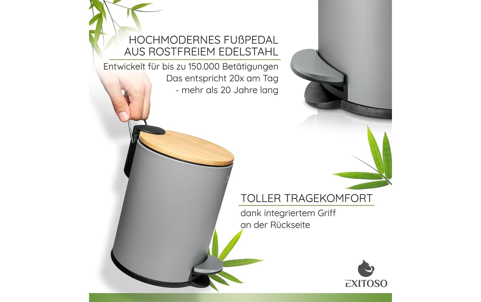 Exitoso Tretmülleimer mit Softclose-Deckel 3 l, Grau