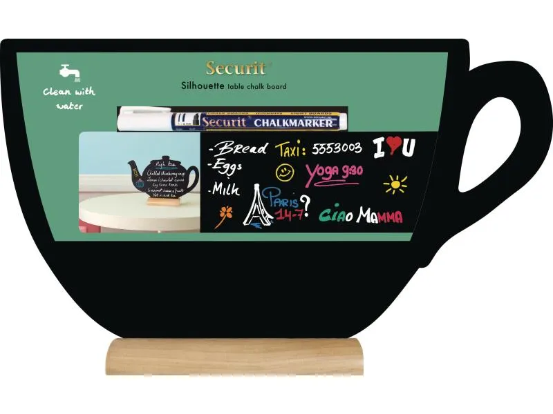 Securit Tischkreidetafel Silhouette Cup Hellbraun/Schwarz Securit Tischkreidetafel Silhouette Cup Hellbraun/Schwarz