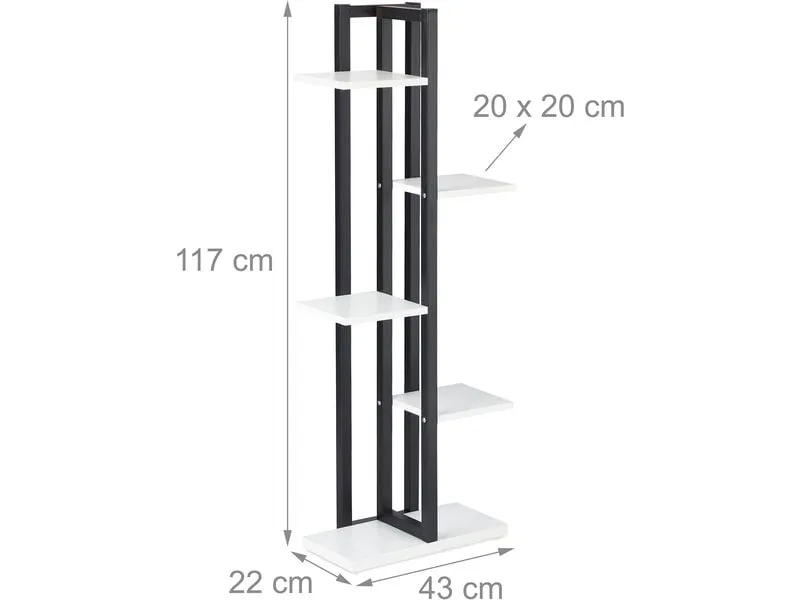 relaxdays Blumentreppe Stahl / MDF, Weiss / Schwarz, 117 cm