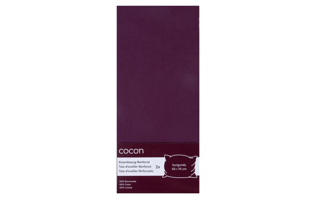 COCON Kopfkissenbezug Renforcé 50 x 70 cm, Burgunder, 2 Stück