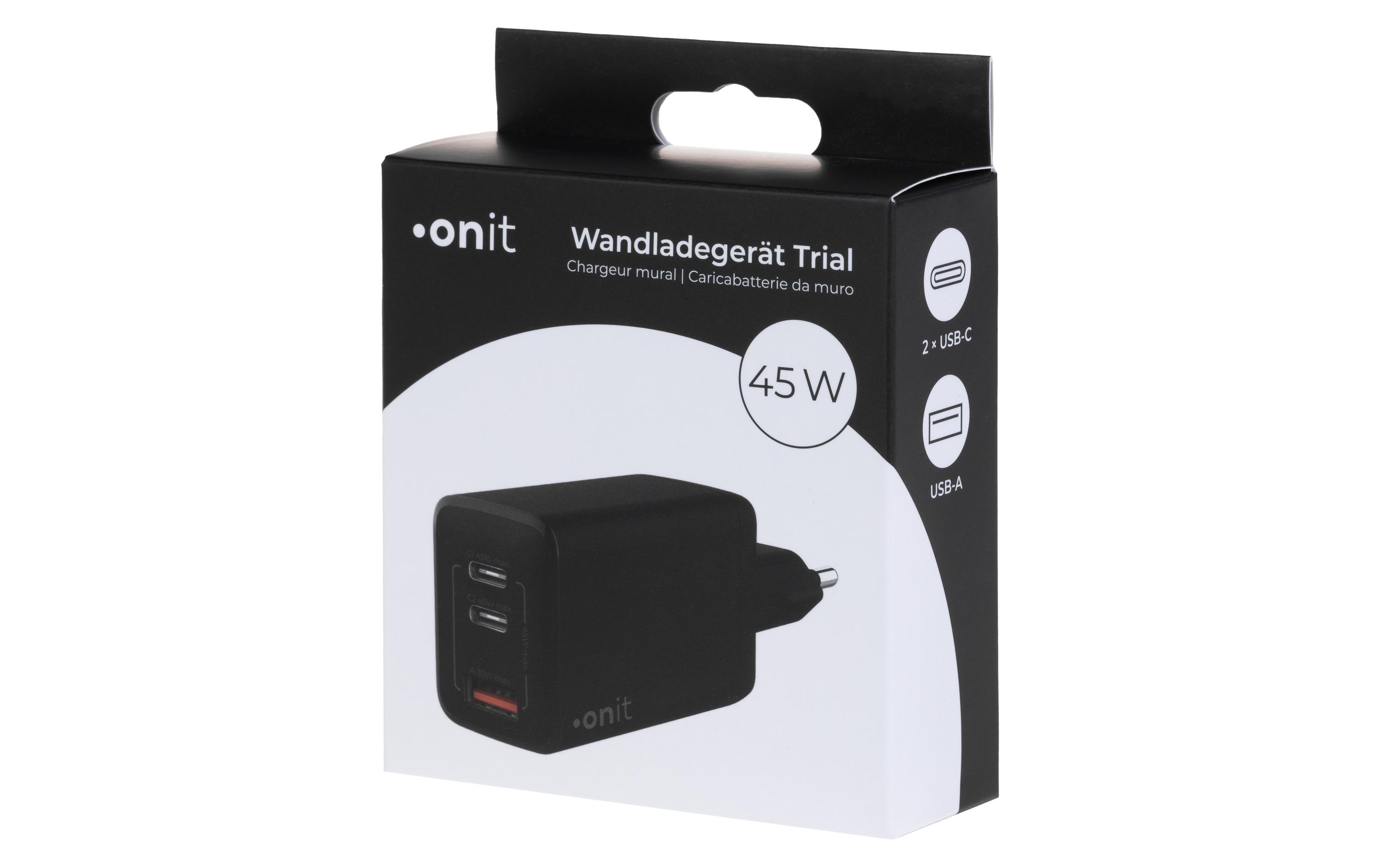 onit USB-Wandladegerät Trial QC4+ 45 W GaN Schwarz