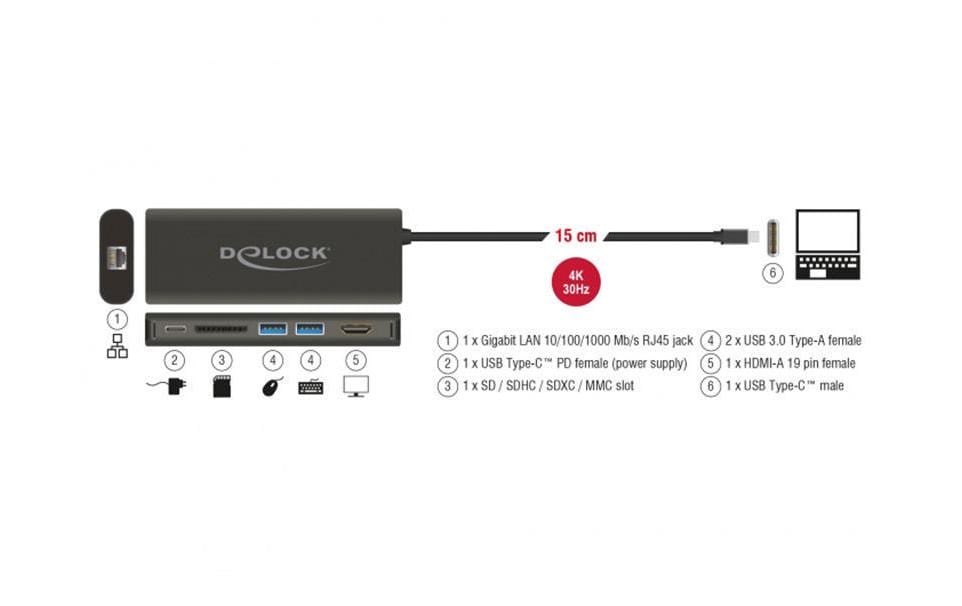 Delock Dockingstation USB3.1 Typ-C – HDMI/LAN/SD/USB-A/USB-C PD