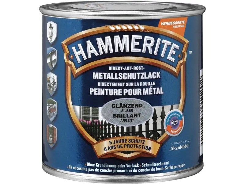 Hammerite Metall-Schutzlack HG Silber, 250 ml Hammerite Metall-Schutzlack HG Silber, 250 ml