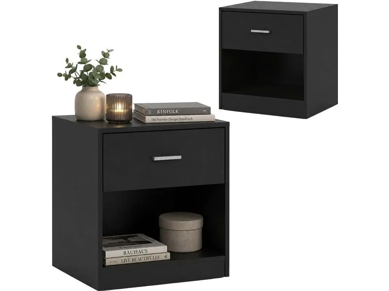 relaxdays Nachttisch 39 x 41 cm, Schwarz , 2er Set