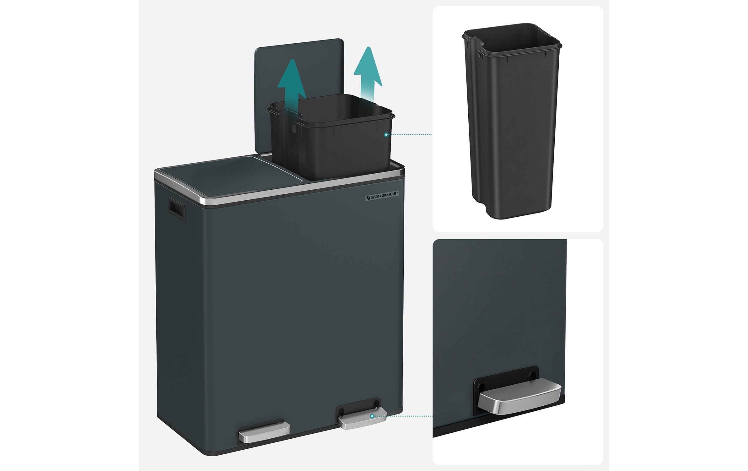 Songmics Abfalleimer 60 l, Grau