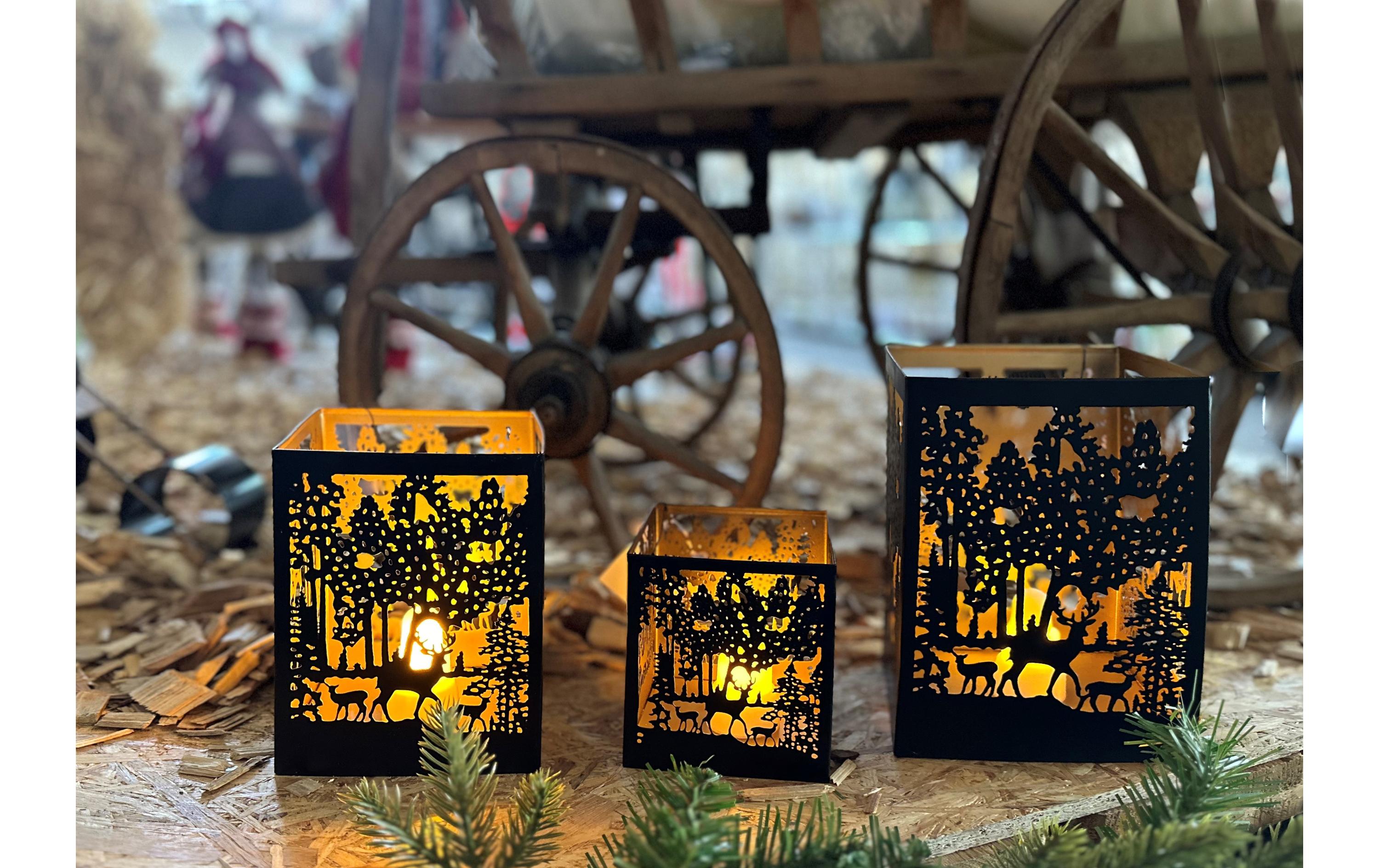 Dameco Laterne Forest 3er Set, Gold/Schwarz