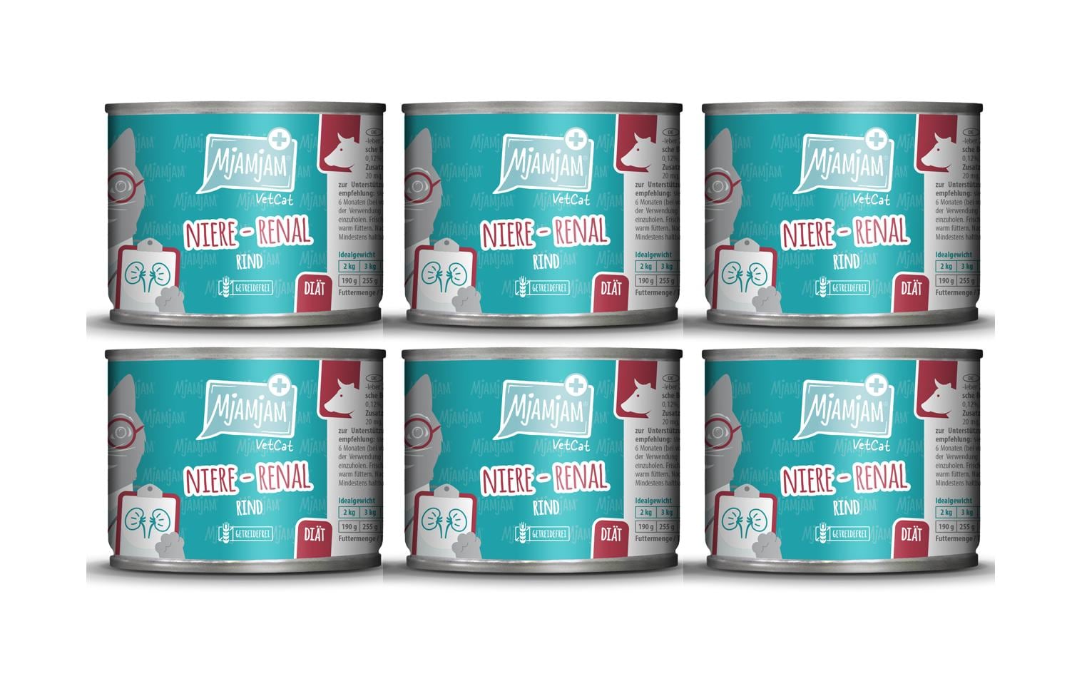 Mjamjam VetCat Nassfutter Niere-Renal Rind, 6 x 200g