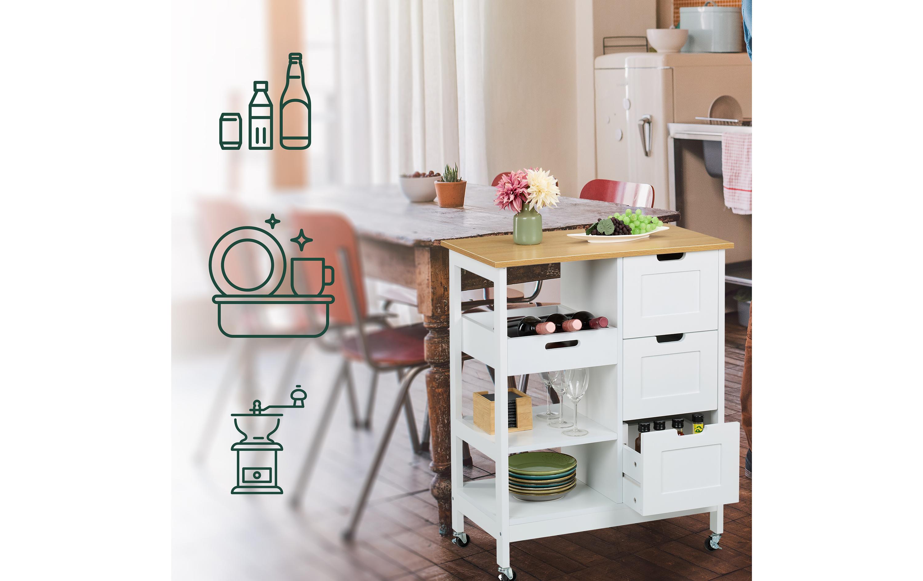 relaxdays Küchenwagen 85 x 68.5 x 38.5 cm, Weiss