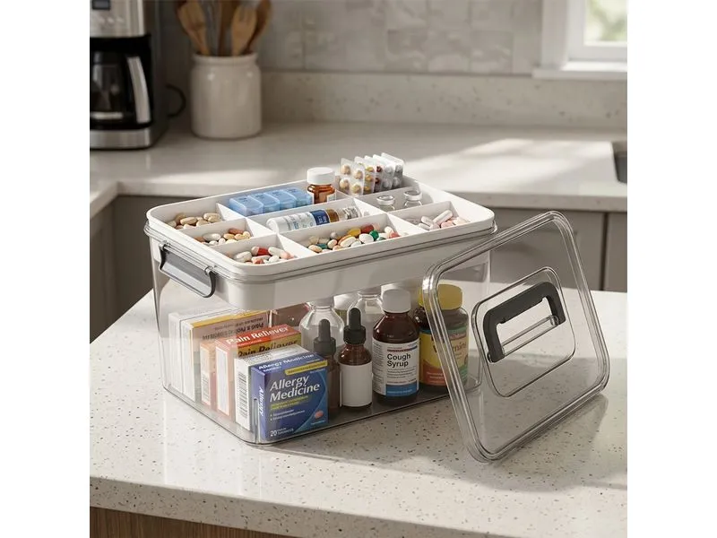 relaxdays Medizinbox aus Kunststoff Transparent