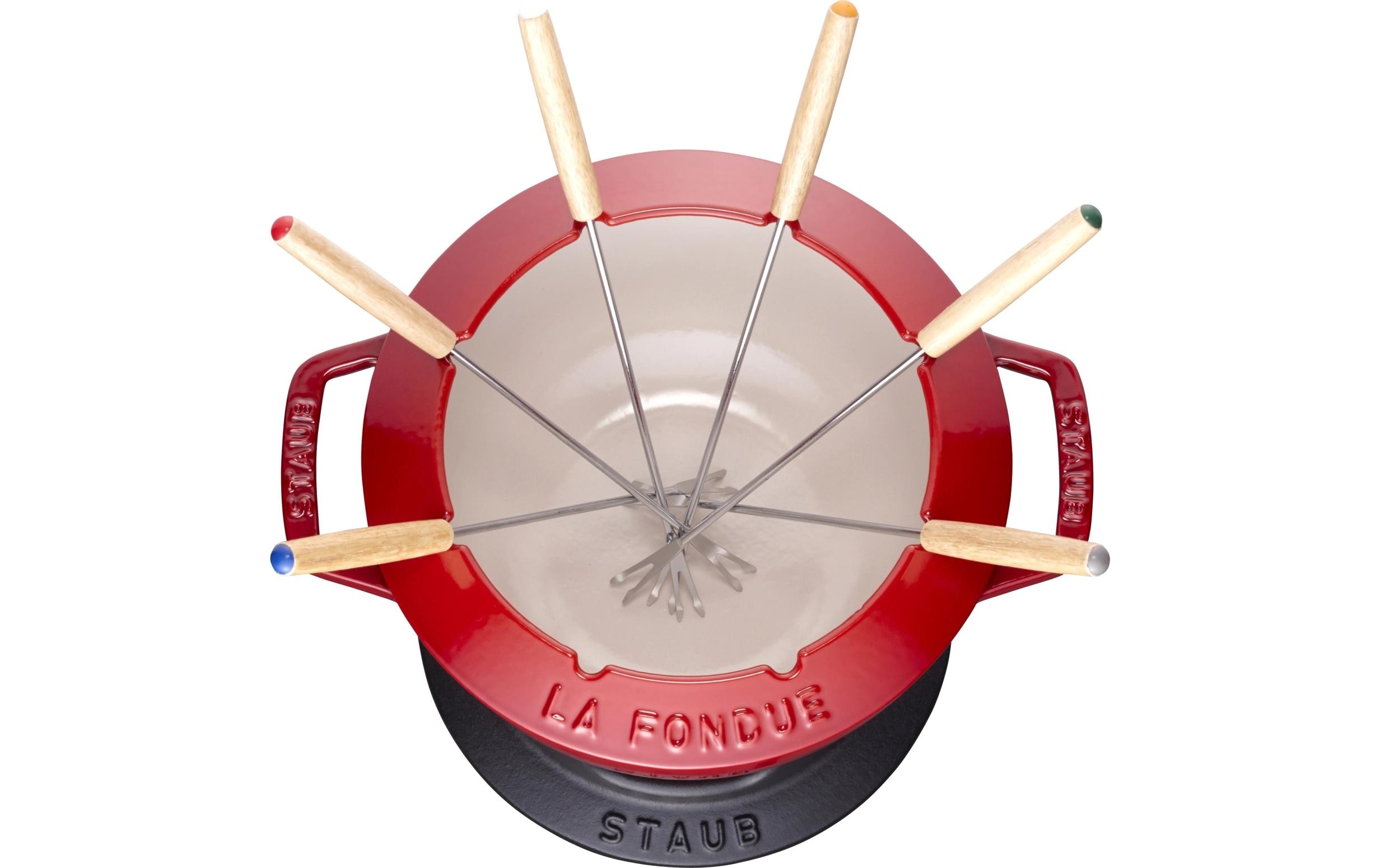 Staub Schokoladenfondue-Set mit 2 Griffen 5 Teile, Kirschrot