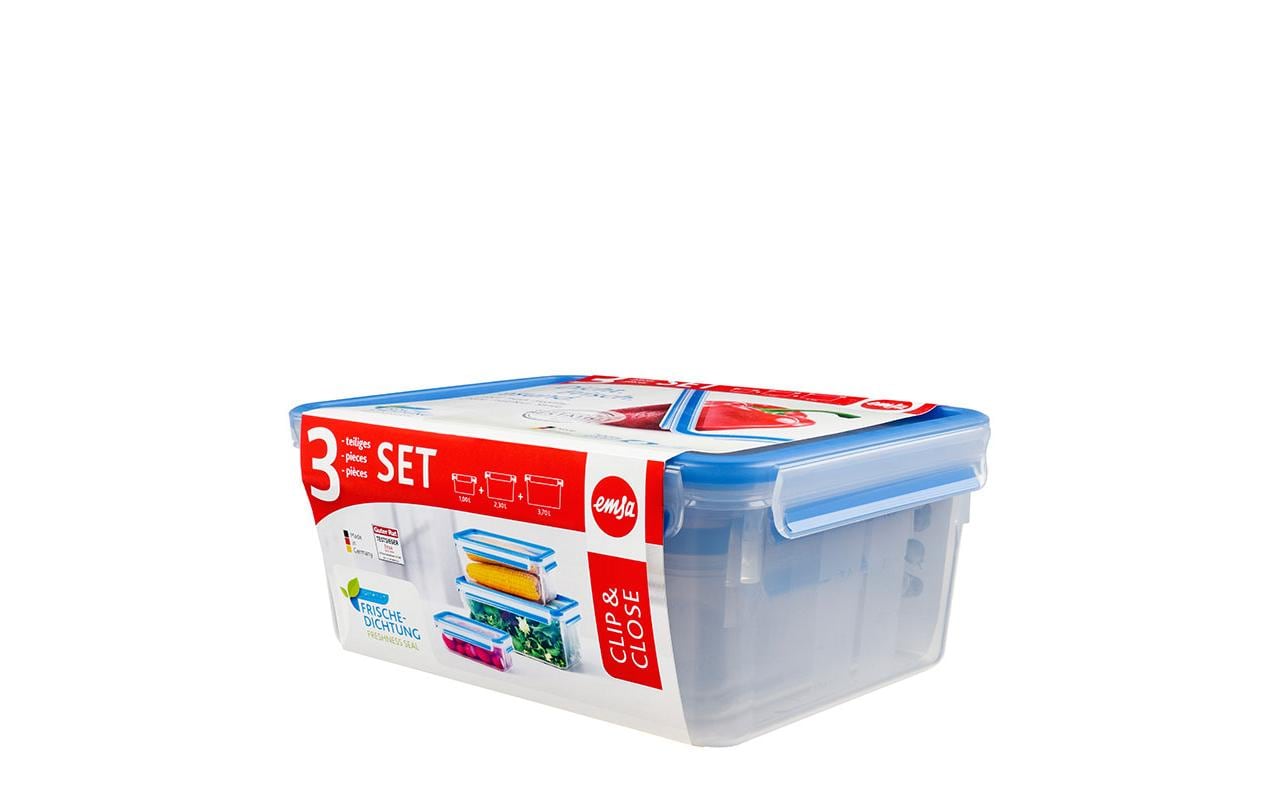 Emsa Vorratsbehälter Clip& Close 3-teilig, Blau/Transparent