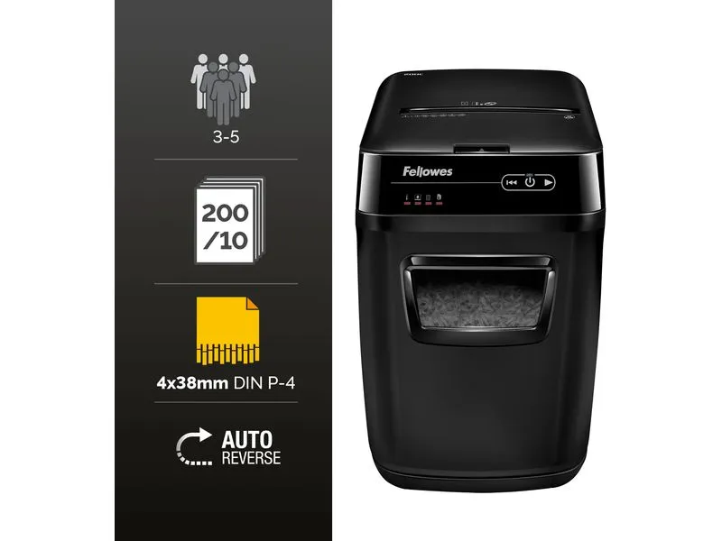 Fellowes Aktenvernichter AutoMax 200C P-4, 200 Seiten