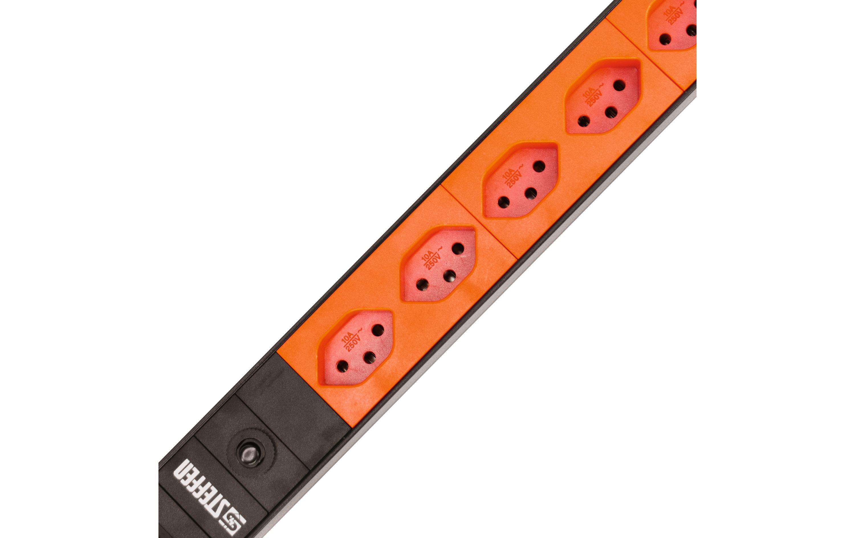 STEFFEN 19 Steckdosenleiste Alu Modular 8x T13, Schwarz/Orange STEFFEN 19 Steckdosenleiste Alu Modular 8x T13, Schwarz/Orange