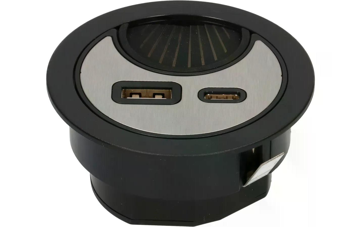 Max Hauri USB-Ladesteckdose USB A+C mit Kabeldurchführung, Silber