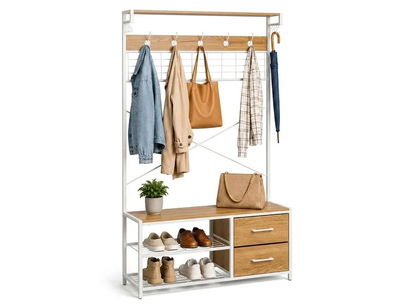 relaxdays Garderobenständer 80 cm x 176 cm, Braun/Weiss