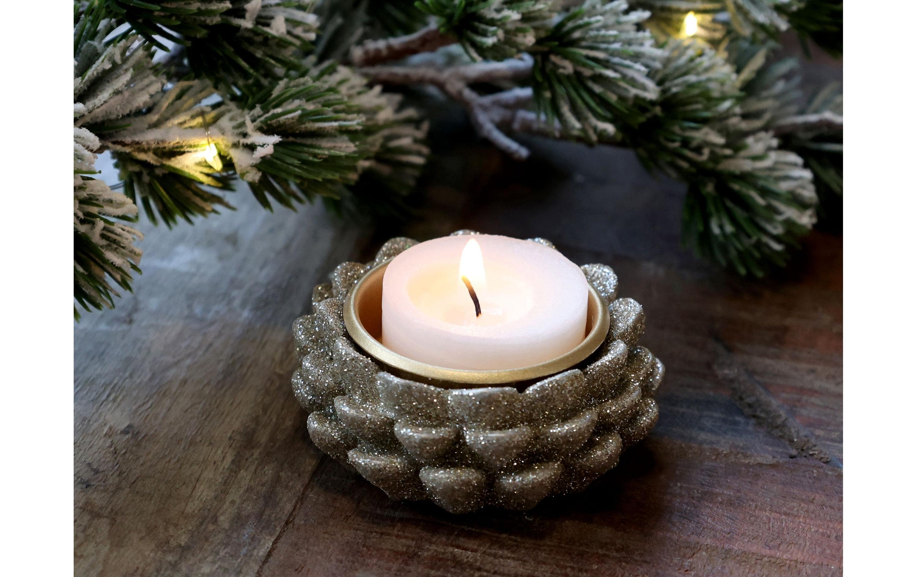 Chic Antique Teelichthalter mit Glitzer, Champagner