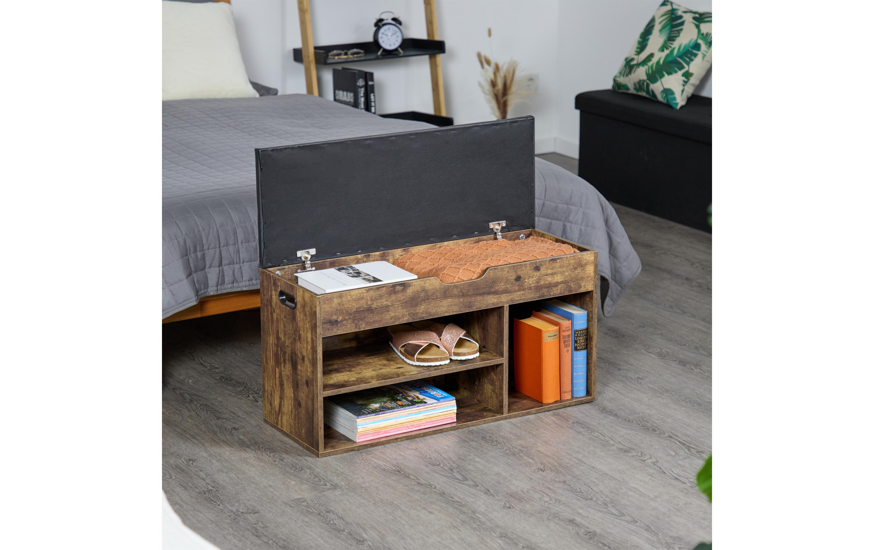 relaxdays Schuhregal mit Sitzfläche 80 x 46 cm, Braun