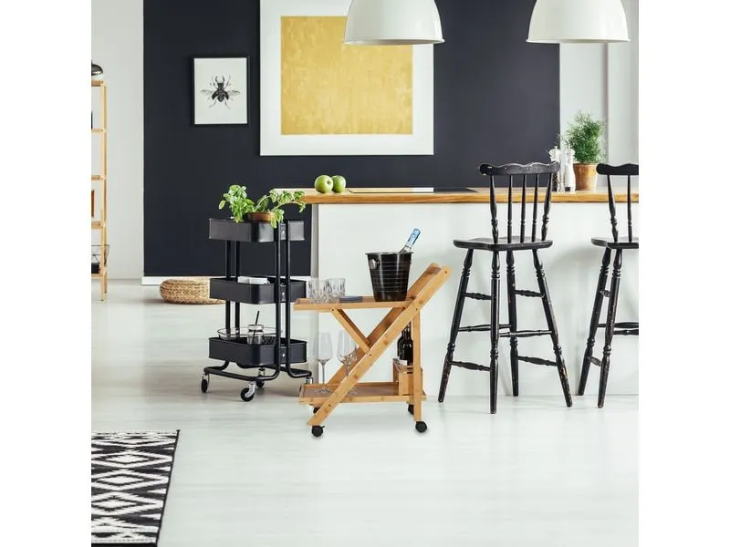 relaxdays Servierwagen mit 2 Ablagen 70 x 40.5 x 65 cm, Braun/Schwarz relaxdays Servierwagen mit 2 Ablagen 70 x 40.5 x 65 cm, Braun/Schwarz