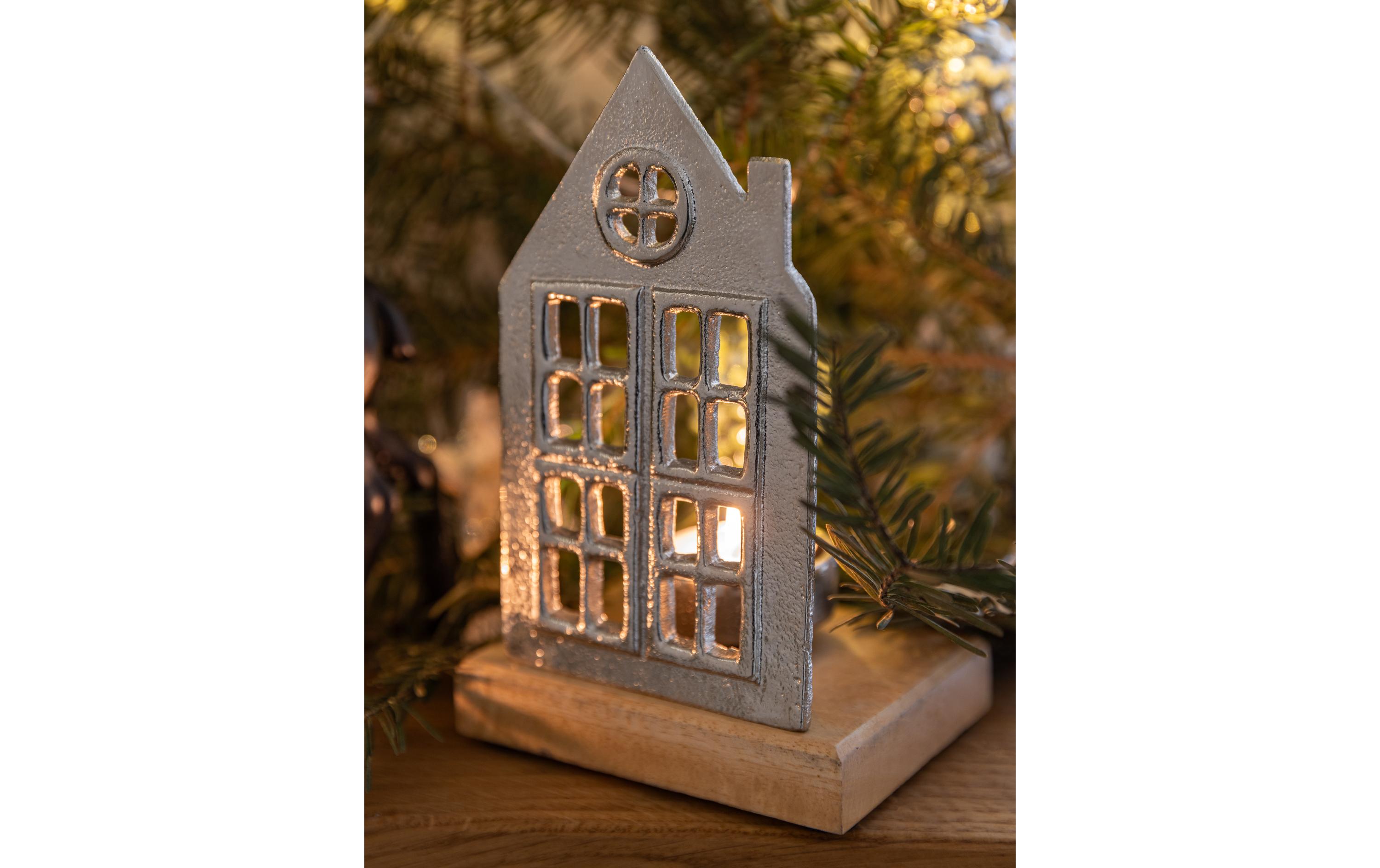 COCON Windlicht Haus mit Teelichthalter, Silber