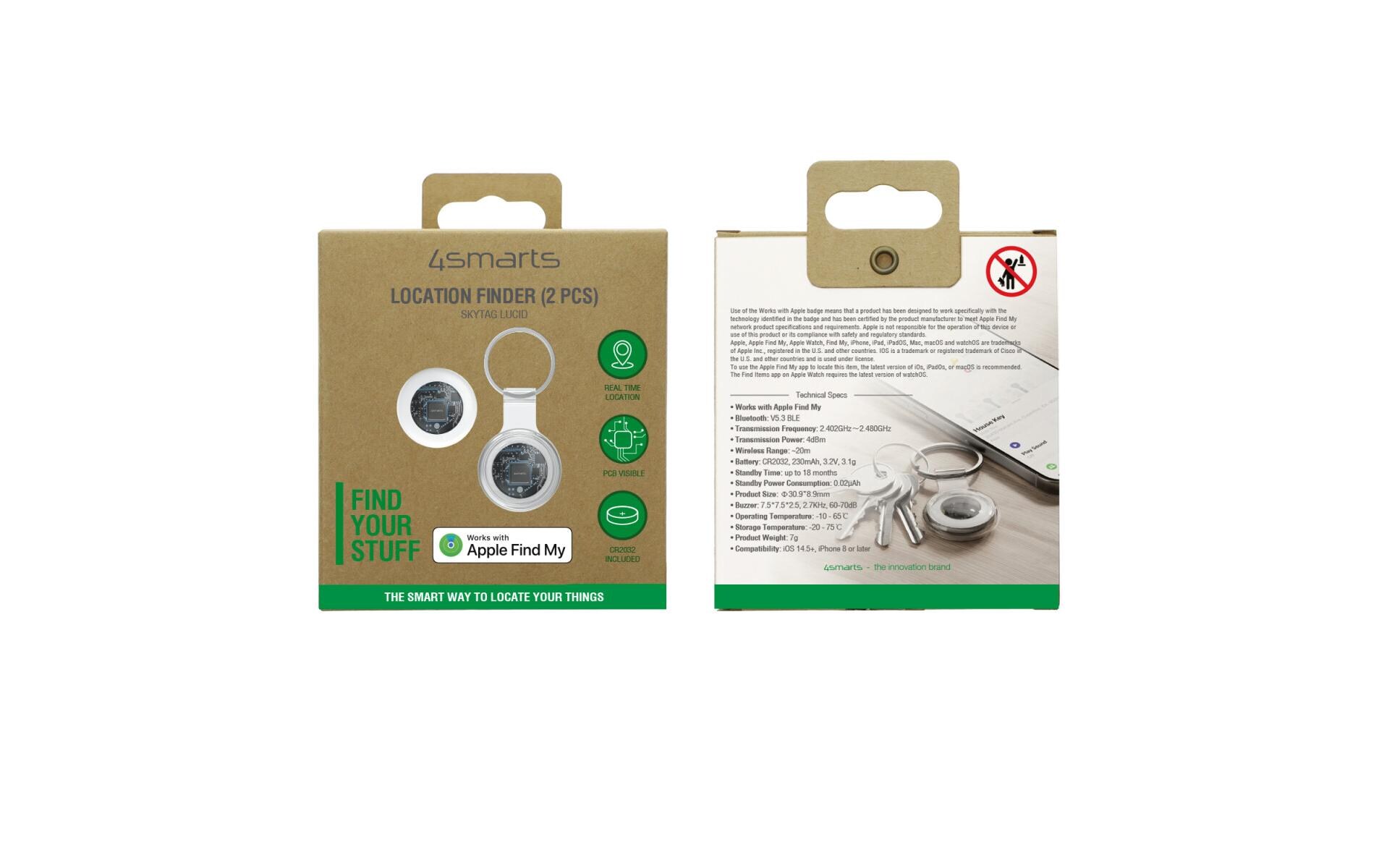 4smarts Schlüsselfinder Standort-Finder SkyTag Lucid 2er Set Weiss