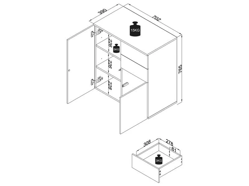 VCM Kommode Dalosa 70 x 77 cm, Grau VCM Kommode Dalosa 70 x 77 cm, Grau