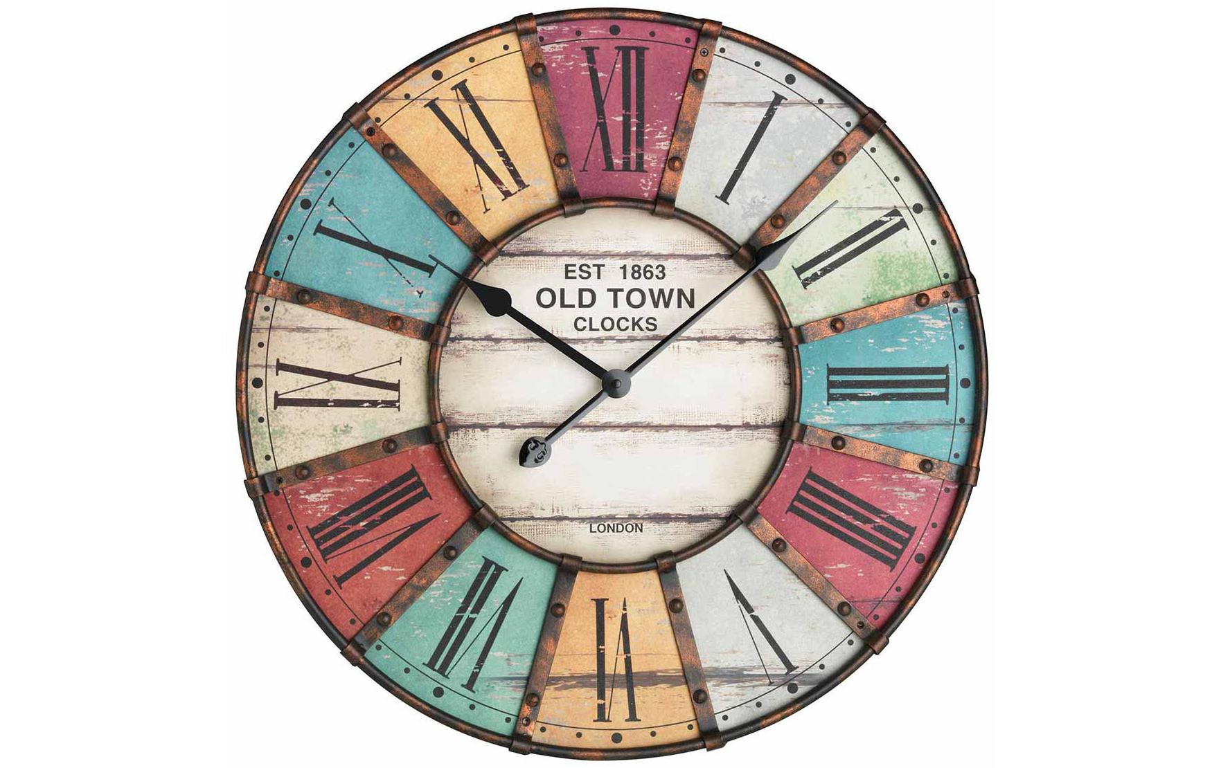 TFA Dostmann Wanduhr Vintage XXL Old Town Ø 60.5 cm, Mehrfarbig