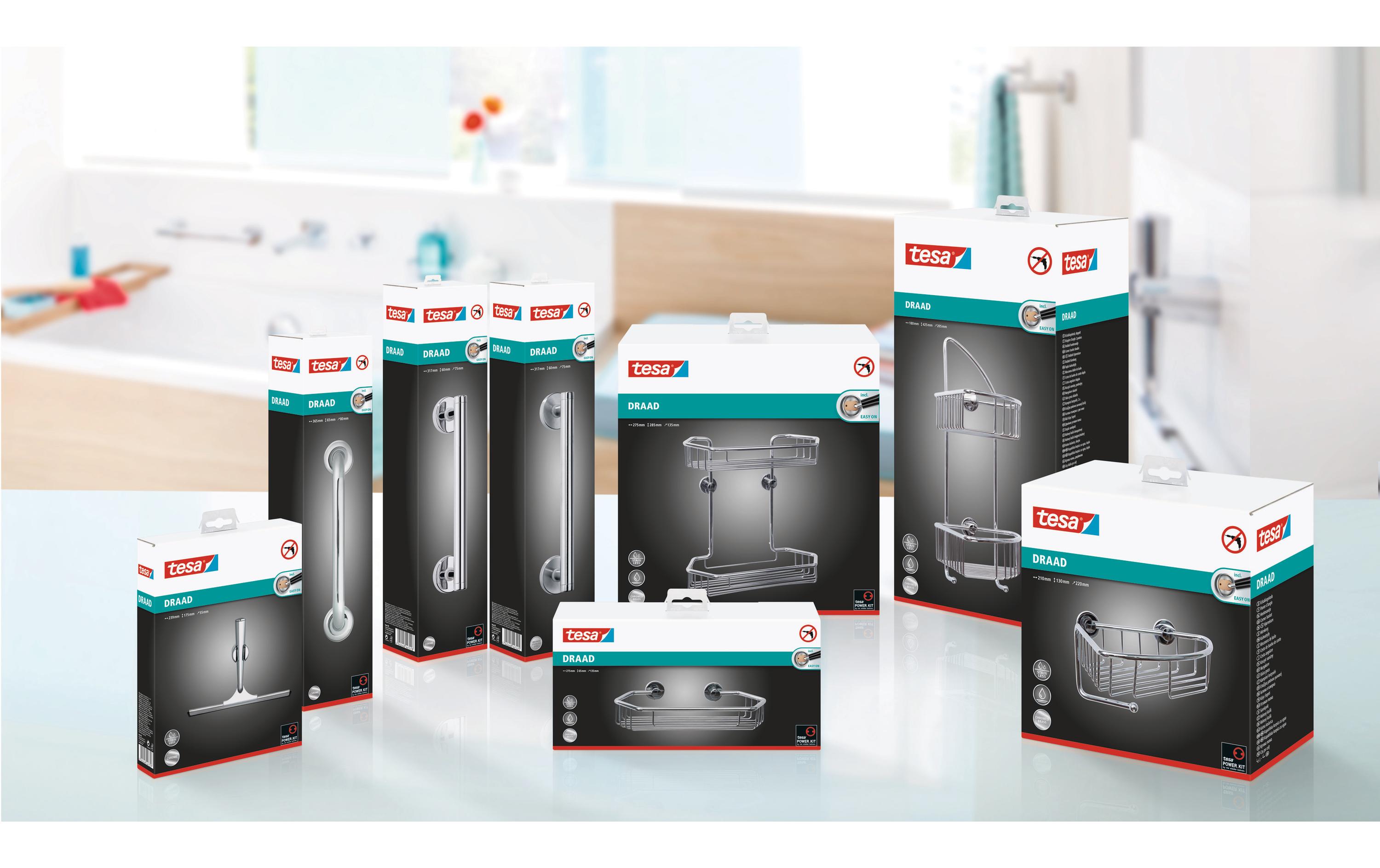 tesa Ablagekonsole Draad ohne Bohren, Silber