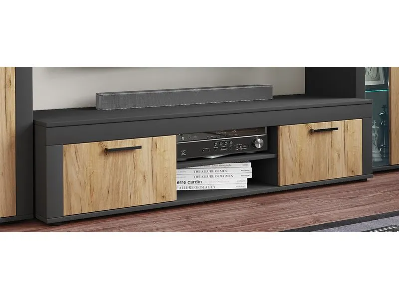 VCM TV-Möbel Usilo XL 160 x 45 cm, Braun/Grau