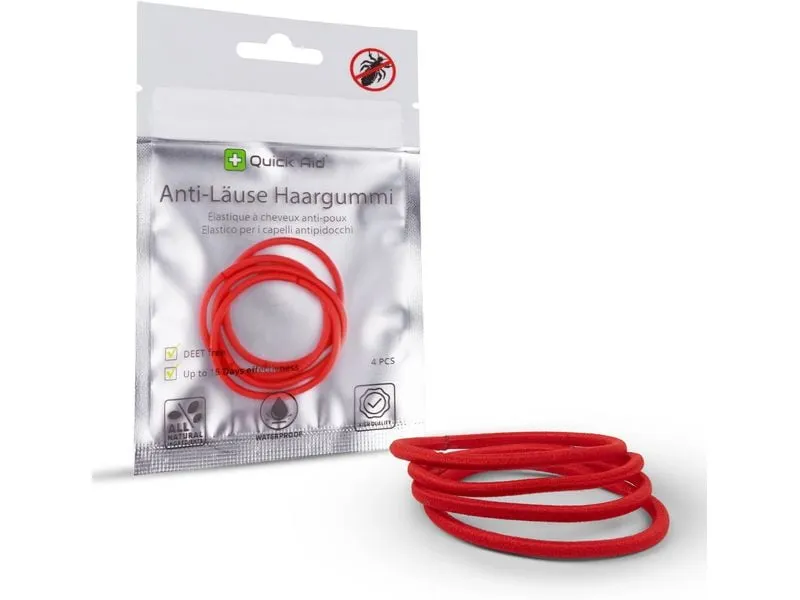 Quick Aid Insektenabwehr Anti-Läuse Haargummi rot 4 Stück Quick Aid Insektenabwehr Anti-Läuse Haargummi rot 4 Stück