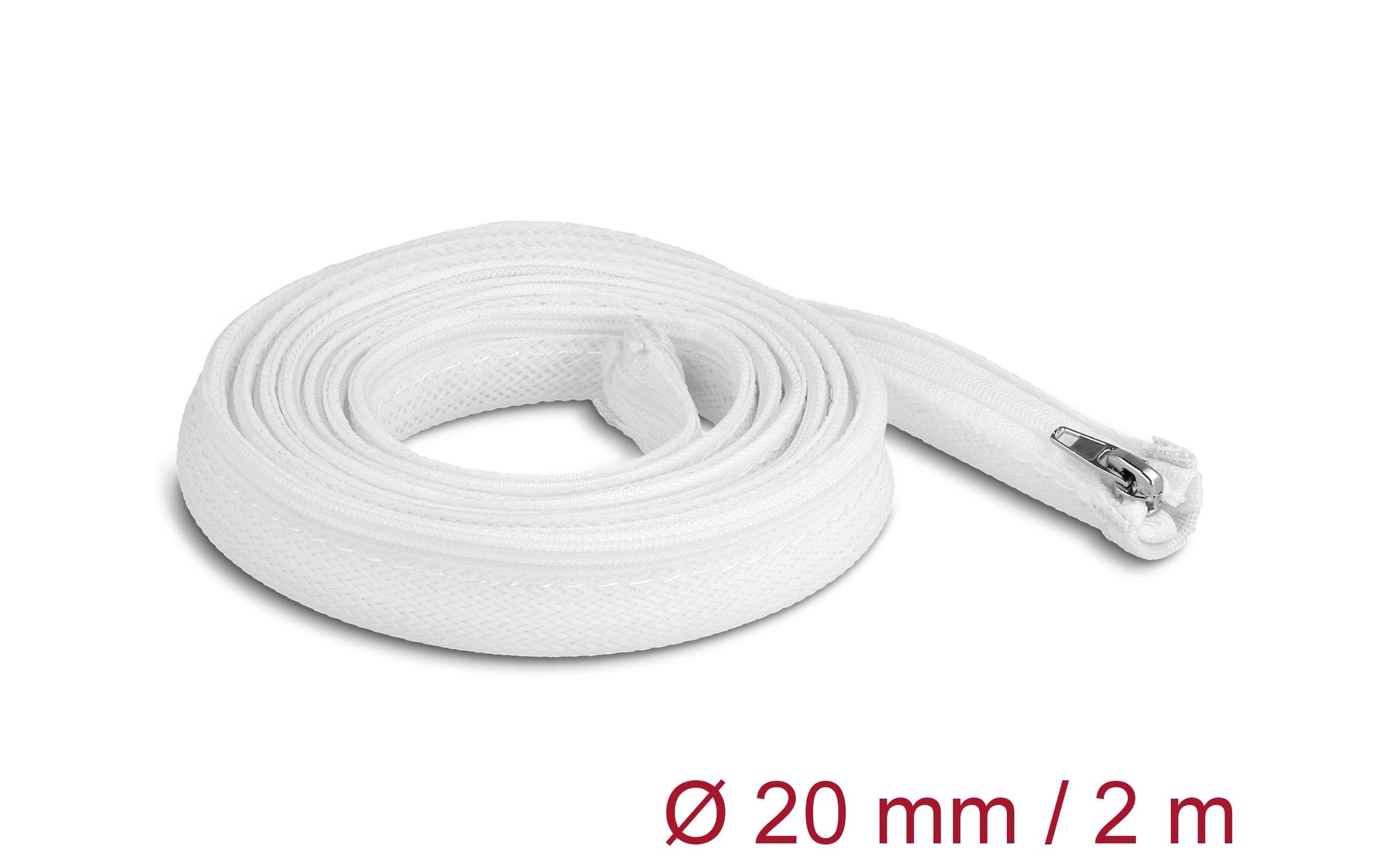 Delock Geflechtschlauch mit Reissverschluss 2 m x 20 mm Weiss Delock Geflechtschlauch mit Reissverschluss 2 m x 20 mm Weiss