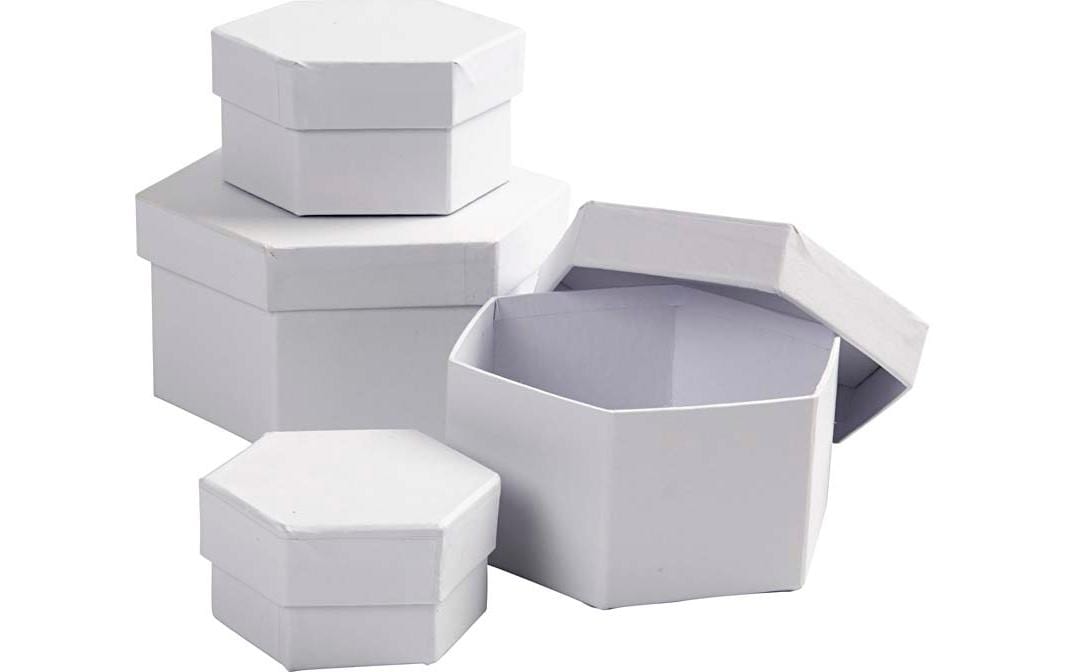 Creativ Company Papp-Schachtel sechseckig 4 Stück, Weiss