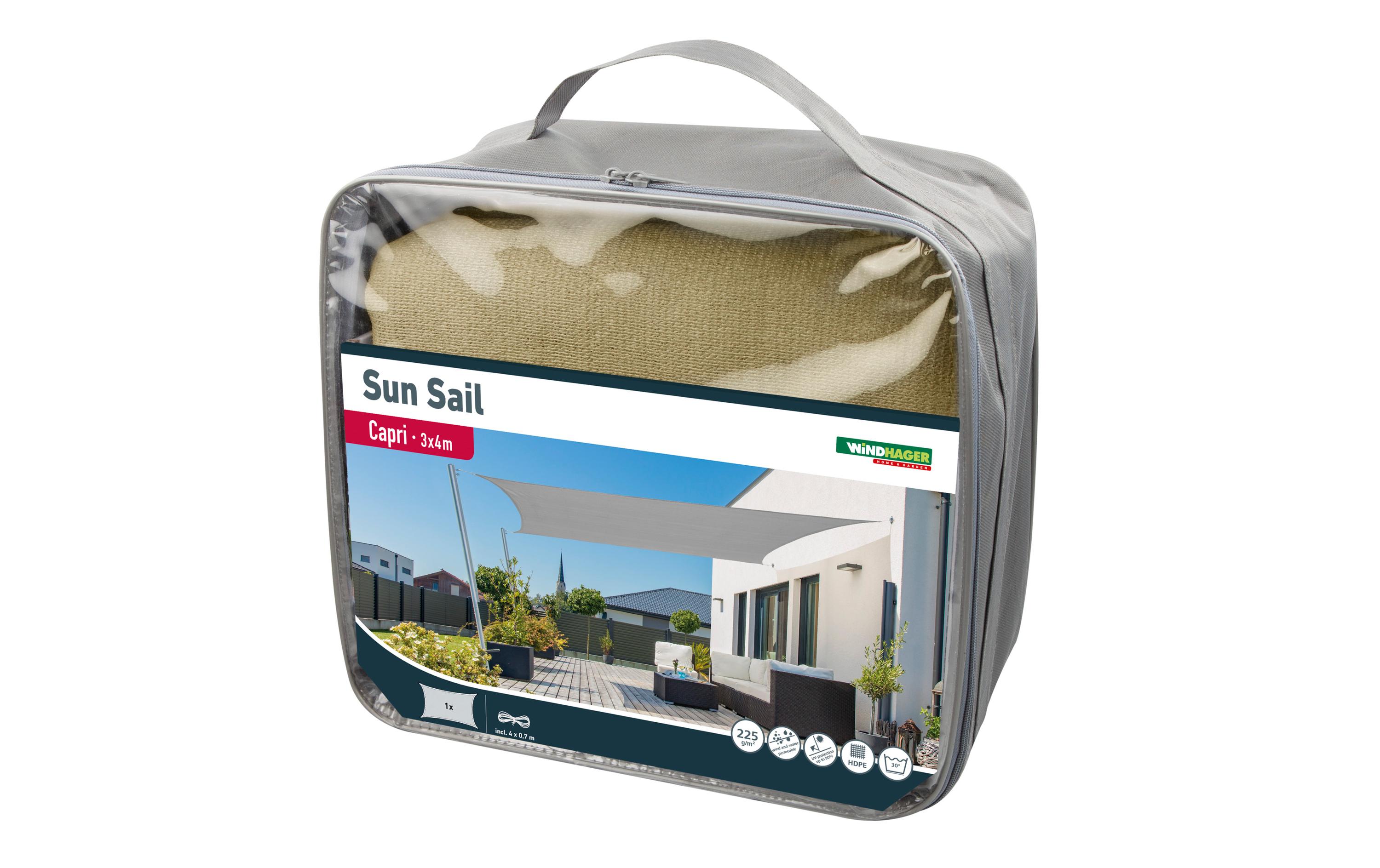 Windhager Sonnensegel Capri, 3 x 4 m, Eckig, Champagner