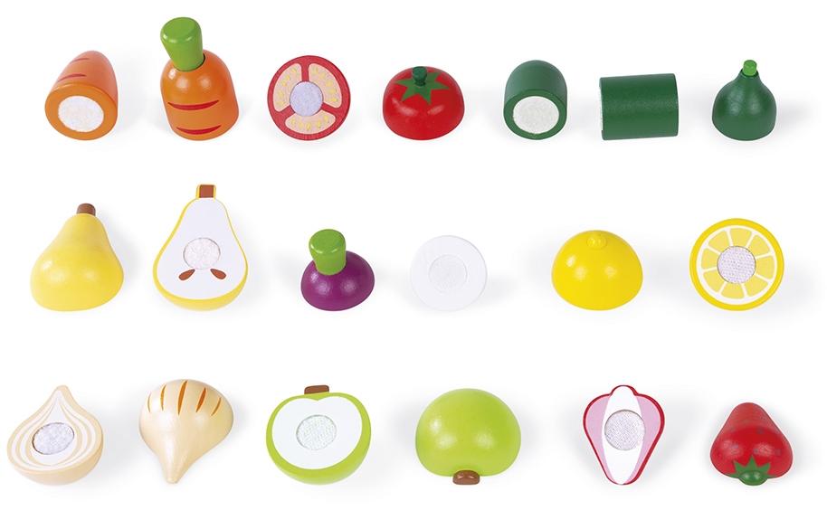 Janod Obst- und Gemüse-Set «Green Market» mit Zubehör im Kasten