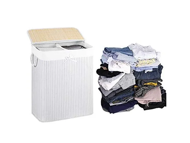Songmics Wäschekorb mit Deckel 100 l, Weiss