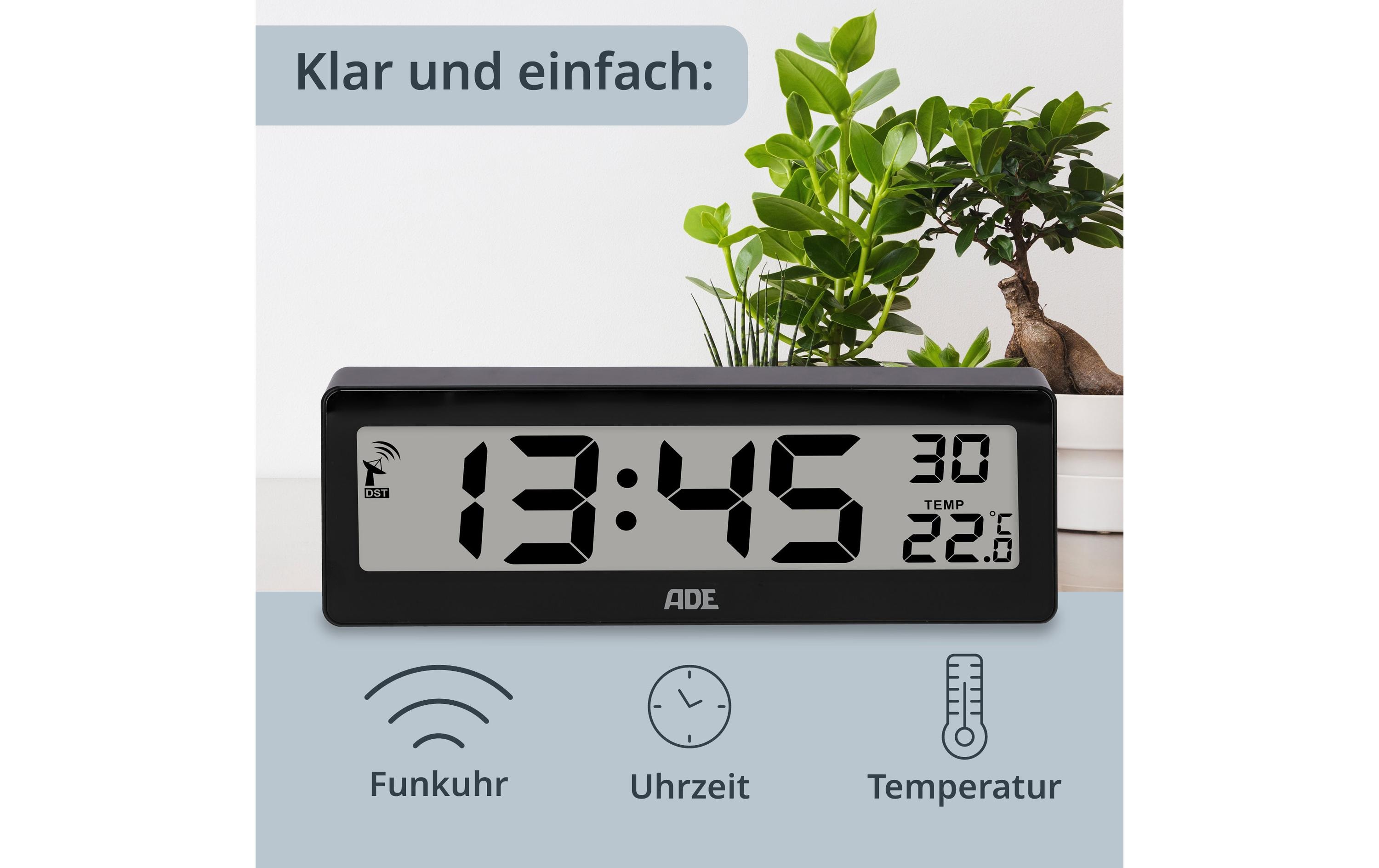 ADE Digitale DCF-Funkuhr Schwarz