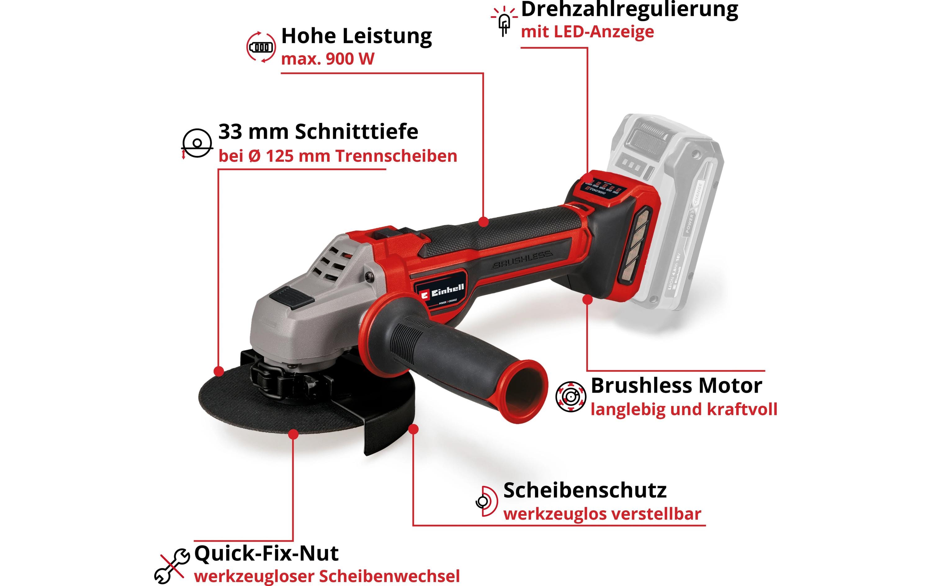 Einhell Winkelschleifer TP-AG 18/125 CE Q Li – Solo
