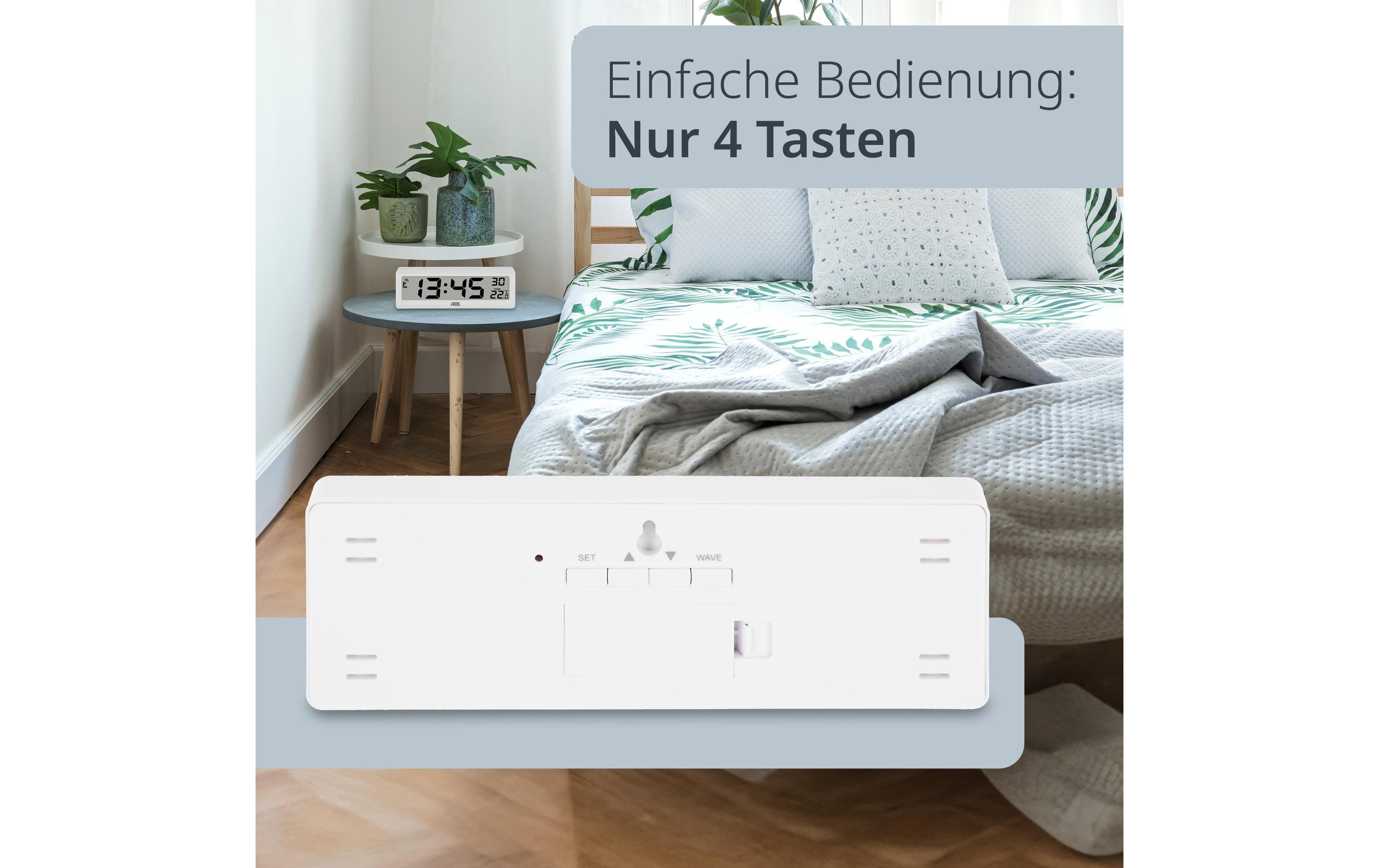 ADE Funkuhr DCF mit XXL-Ziffern digital Weiss