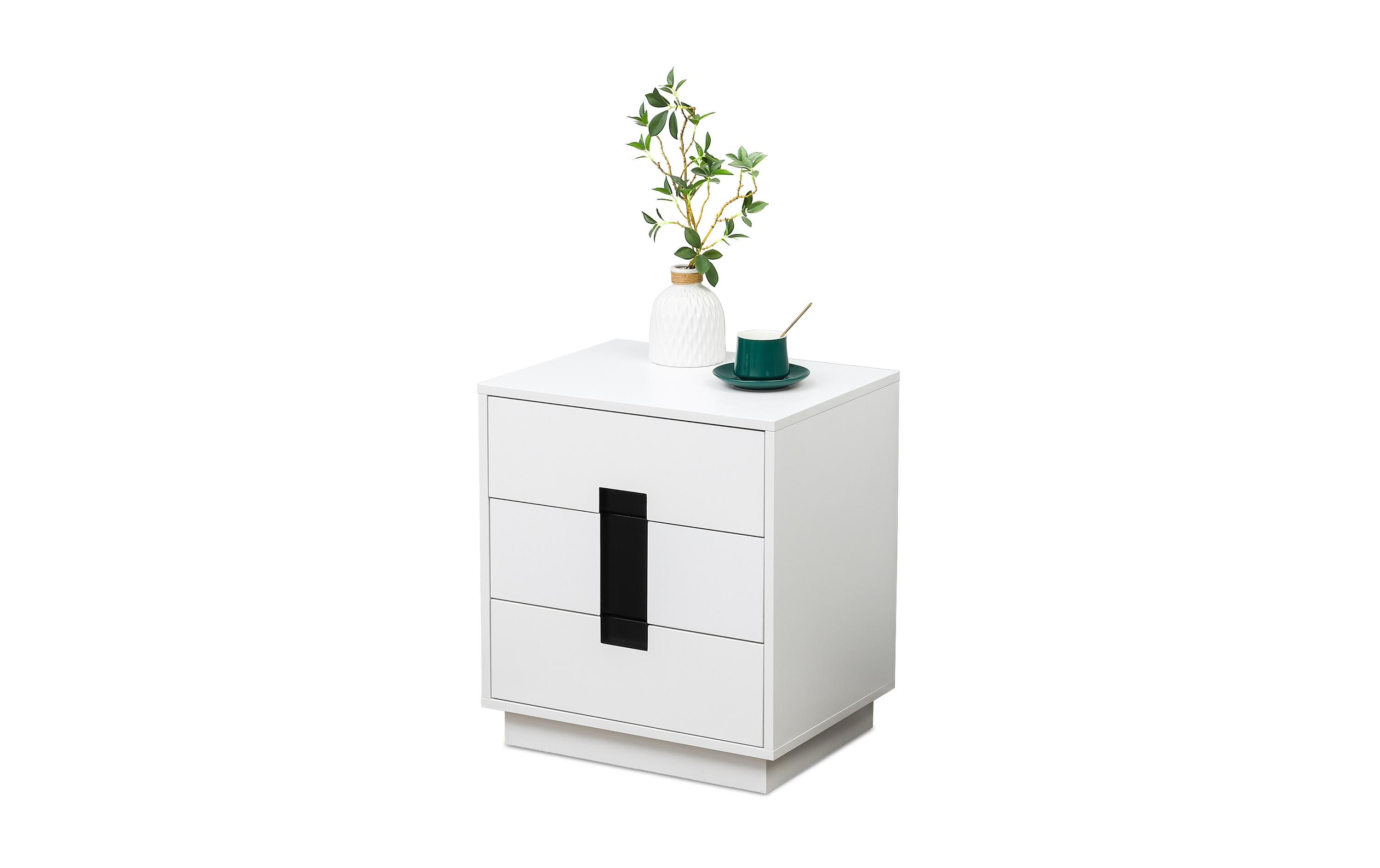 relaxdays Kommode mit 3 Schubladen 56 x 50 x 40 cm Weiss/Schwarz