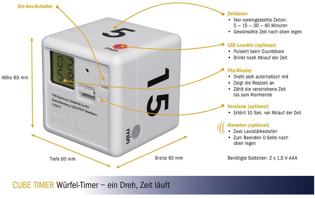 TFA Dostmann Küchentimer Cube Weiss