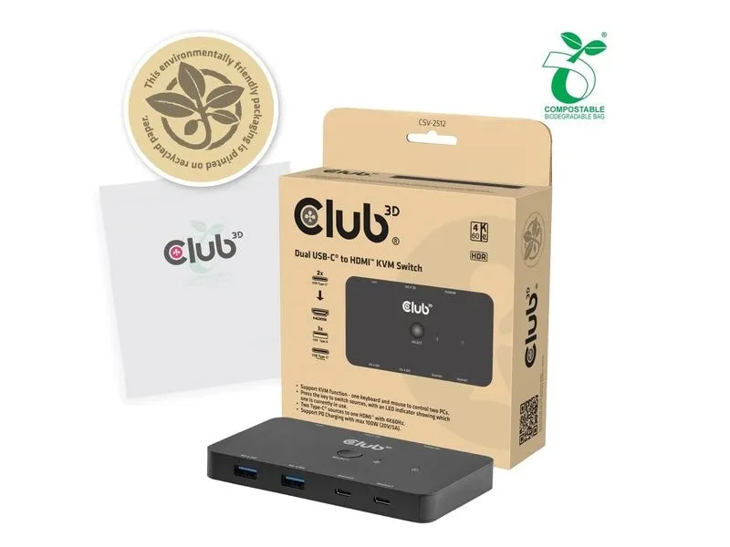 Club 3D 2-Port Signalsplitter Zweifach USB Typ C zu HDMI CSV-2512