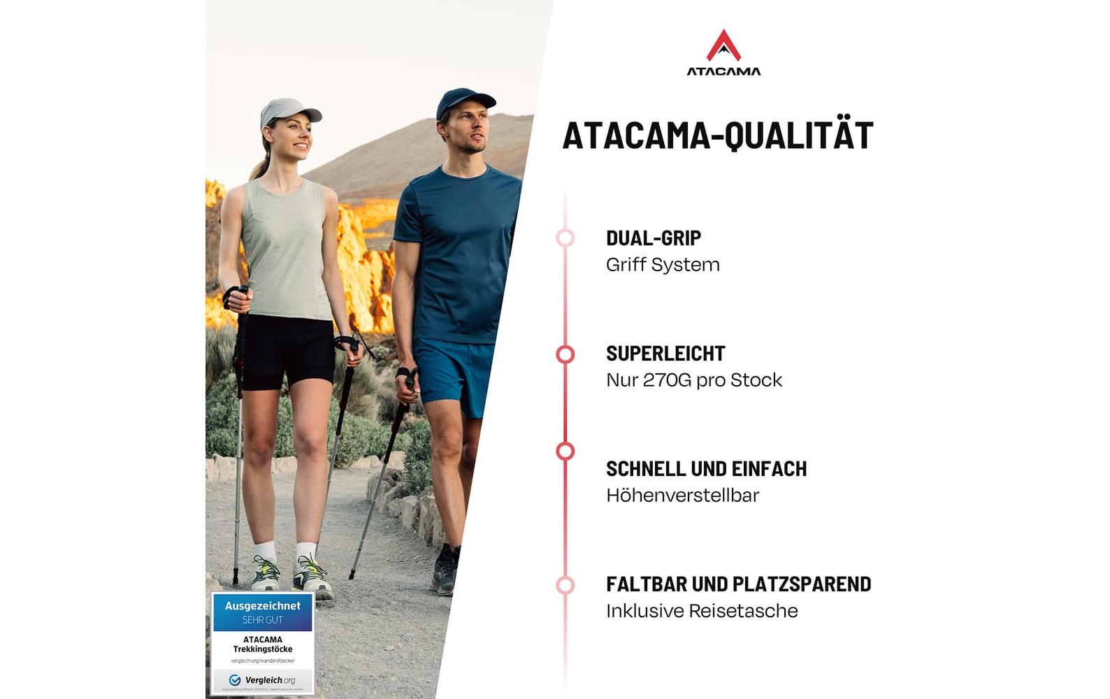 Atacama Teleskop Wanderstöcke, Flip Lock 110-135 cm Atacama Teleskop Wanderstöcke, Flip Lock 110-135 cm