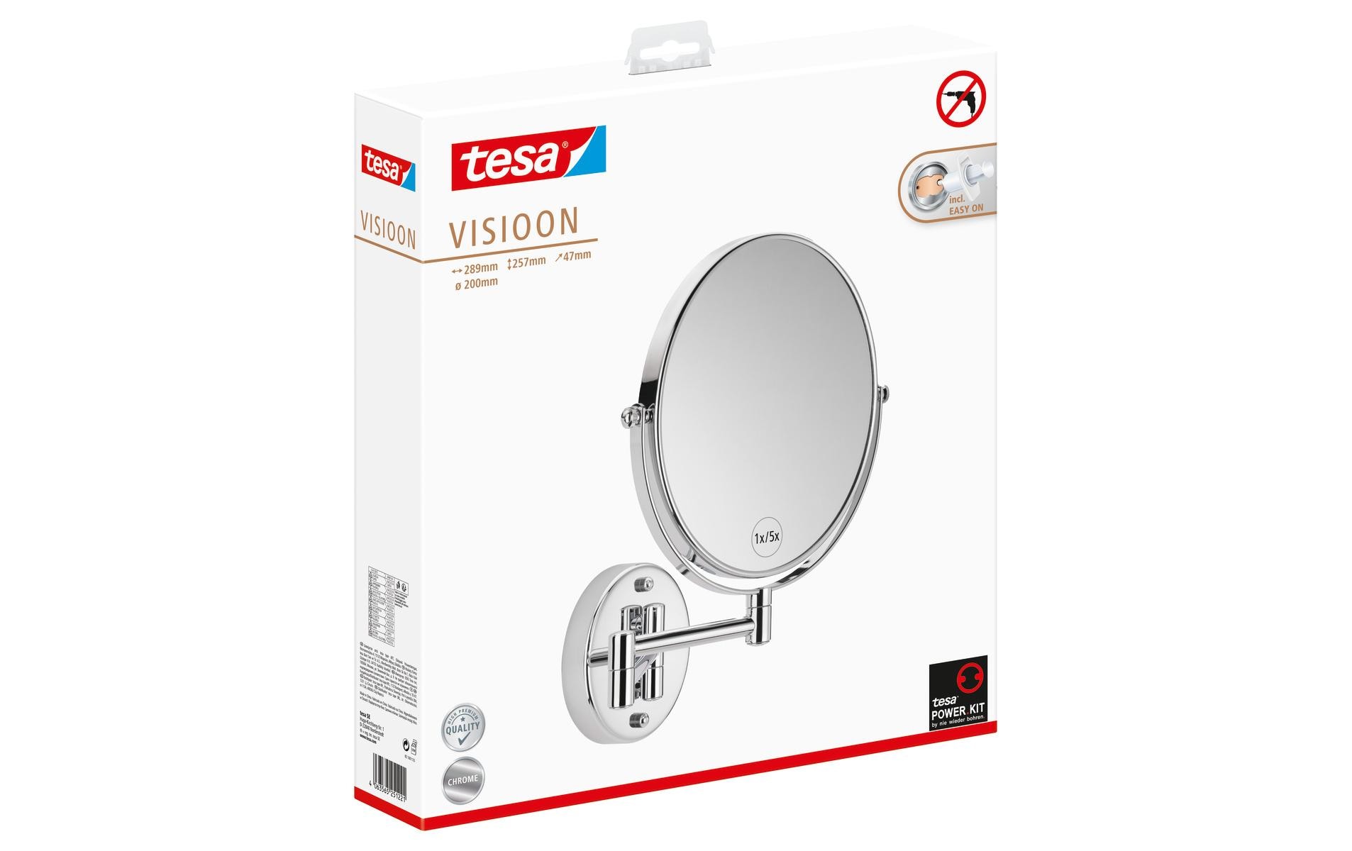 tesa Kosmetikspiegel Visioon, schwenkbar Silber