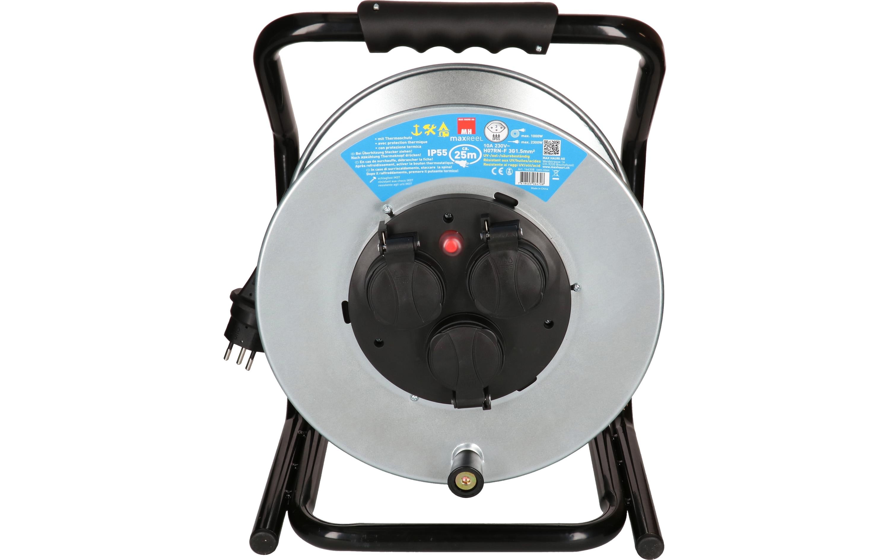 Max Hauri Kabelrolle maxREEL 25 m, 3x T13, IP55, Silber Max Hauri Kabelrolle maxREEL 25 m, 3x T13, IP55, Silber
