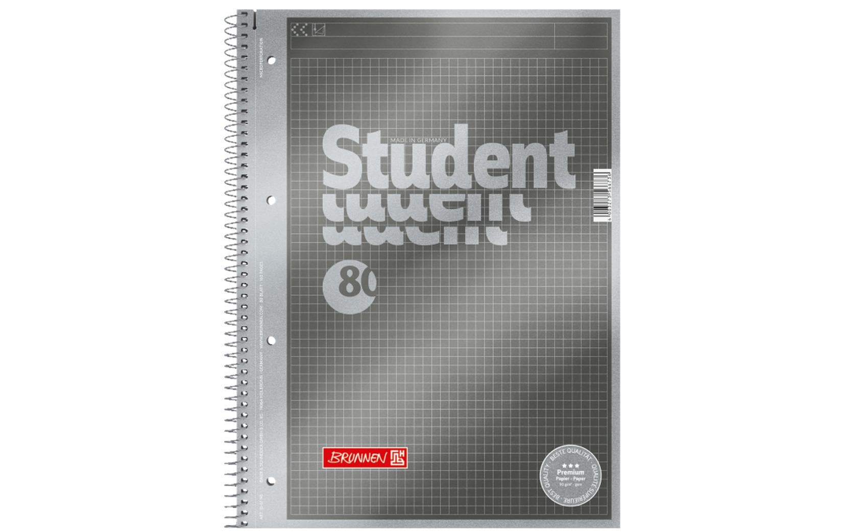 Brunnen Collegeblock Premium Student Protokoll A4, Kariert, Silber
