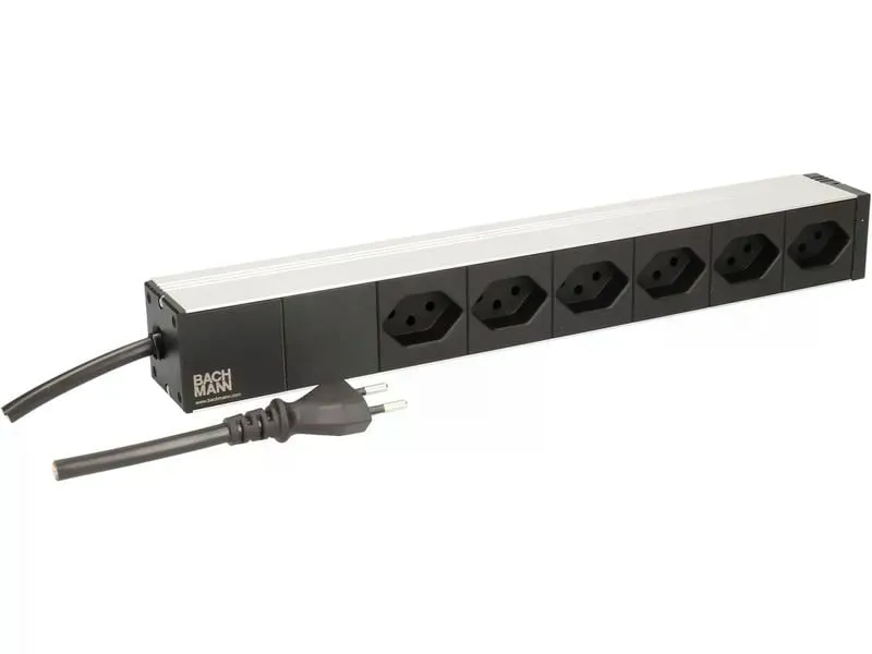Bachmann Steckdosenleiste 6 x T13, 1HE, Schwarz Bachmann Steckdosenleiste 6 x T13, 1HE, Schwarz