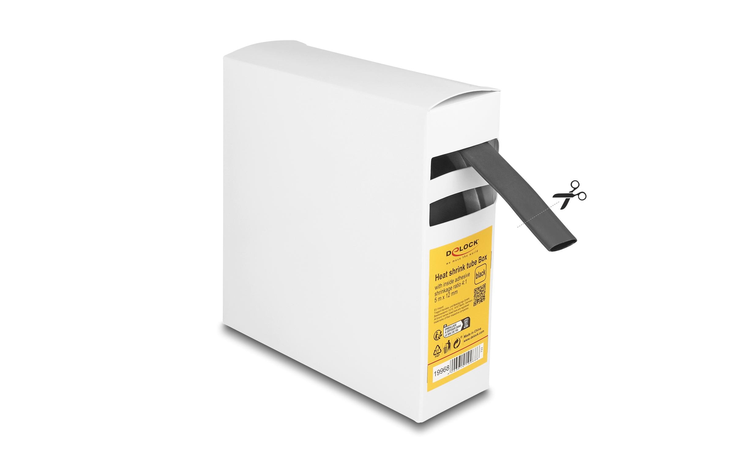 Delock Schrumpfschlauch Box mit Innenkleber 5 m x 12 mm Schwarz