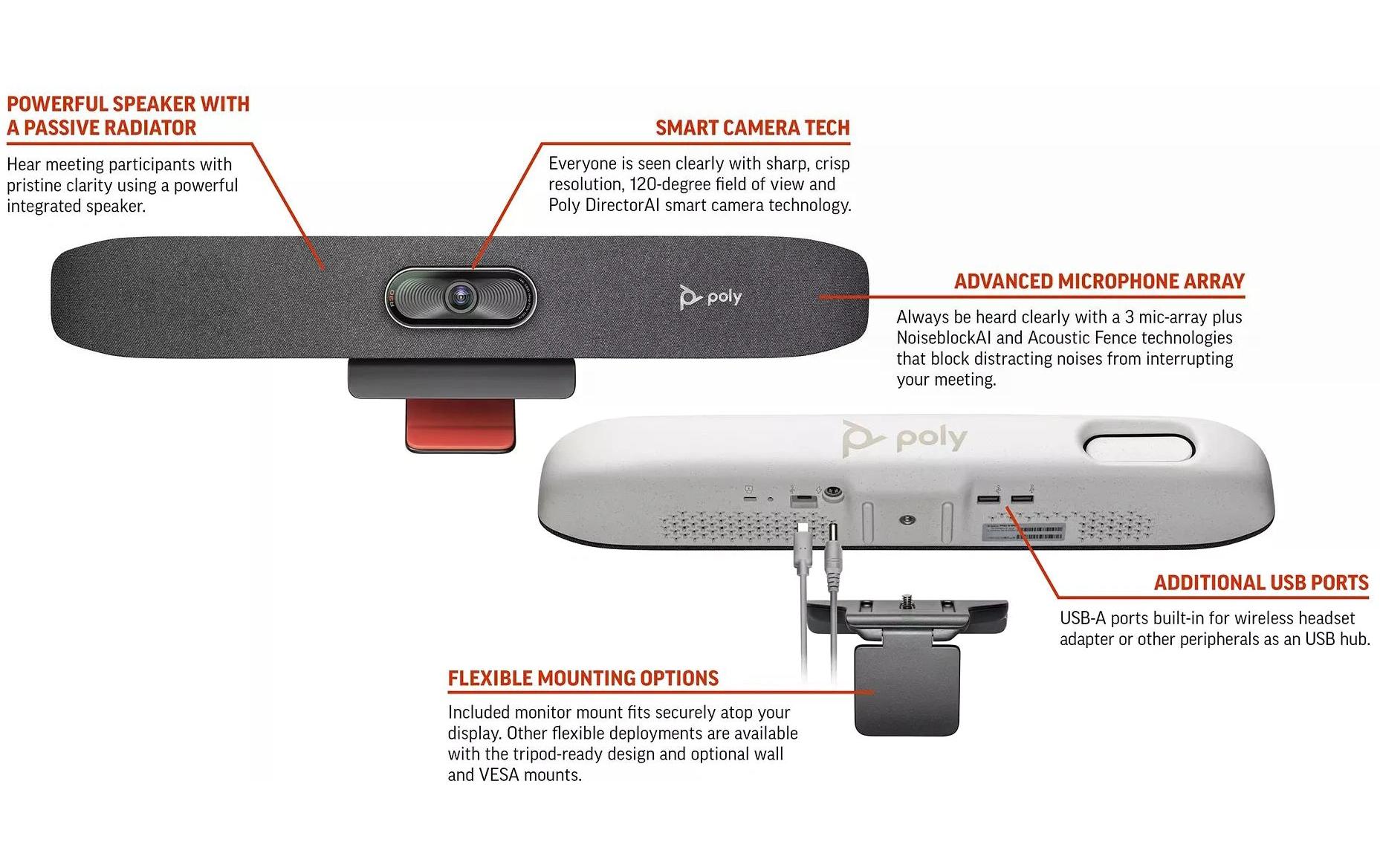 Poly Studio R30 USB Video Collaboration Bar 4K/UHD