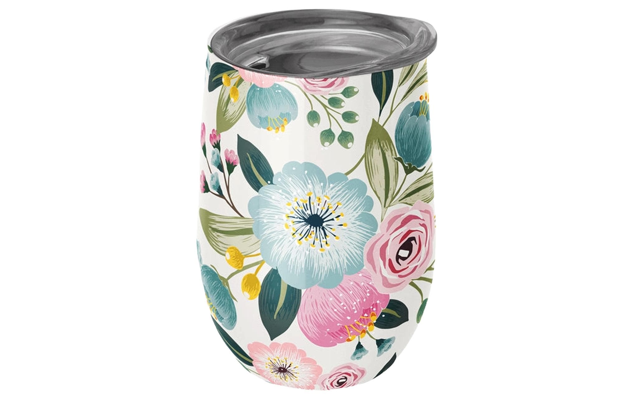 BioLoco Thermobecher Office-Pastel flowers 420 ml, Blau/Rosa